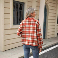 Lapel Plaid Button Loose Long-sleeved Woolen Coat