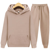 Men's Sports Ribbed Cuffs Hem Hooded Solid Color Pullover Sweater Set