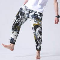 Men's buckle cropped trousers cotton twist pants