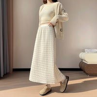 New FallWinter Plaid-Trimmed Denim Straight Skirt