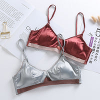Glossy thin silk French triangle cup ice silk sexy bra satin bra set