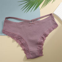 Threaded Cotton Cute Bowknot Low Waist Lace Edge Women's Underwear