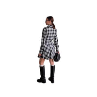 Autumn Retro Hong Kong Style Lapel Slimming Plaid Shirt With Puffy Skirt