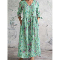 European And American-style Printed Casual Loose-fitting Long-sleeve Dress