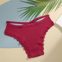 Threaded Cotton Cute Bowknot Low Waist Lace Edge Women's Underwear