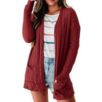 Loose-fitting Knitted Patchwork Sweater With Long Sleeves And A Cardigan-style Open Front