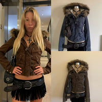 Womens Short Jacket With A Fur-trimmed Hood