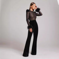 Women's Fashionable Elegant Lace Feather Sequins Bandage Jumpsuit