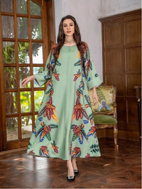 Elegant Floral Print Long Sleeve Abaya Dress