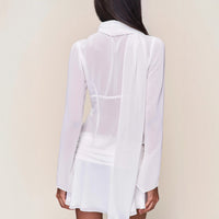 Blouse With Hollow-out Buttons And A Ribbon Tie At The Waist