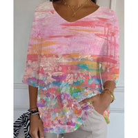 New 3D Printed Women's European And American Fashion Floral V-neck Shirt Top