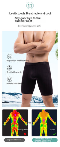 Summer Anti-wear Leg Ice Silk Men's Breathable Running Plus Size Lengthened Thin Mesh Boxer Shorts