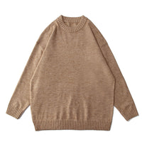 Autumn Retro College Style Pullover Sweater Loose All-match Solid Color Knitted Bottoming Shirt For Boys And Girls