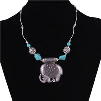 Elephant turquoise alloy pendant necklace