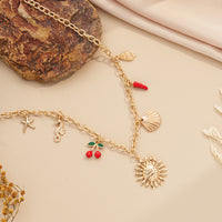 Women's Summer Starfish Necklace With Sun, Shell, Seahorse  Cherry Charms  Multi-Element Pendant Jewelry
