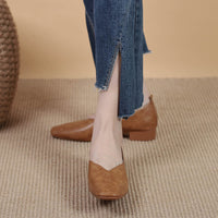 Square Toe Granny Shoes Flat Low-cut Shoes Casual All-matching