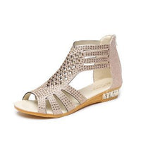 Women's Open Toe Rhinestone Wedge Hollow Sandals