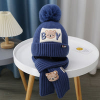 Children Hat Women's Knitted Keep Baby Warm Cartoon Bear Two-piece Set