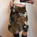 American Retro Floral Printed Mesh Stitching Asymmetric Skirt