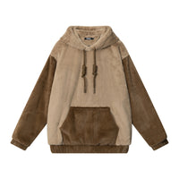 Fleece-lined Thick Color Contrast Patchwork Panda Ears Hooded Sweater