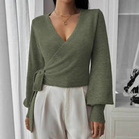 Autumn And Winter Irregular Lace-up Elegant Wool Short Clothes Top