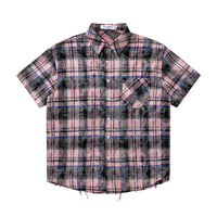 Short Sleeve Plaid Shirt Men's Retro Tie-dye