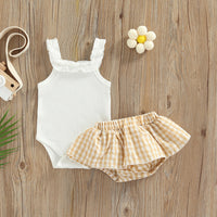 Baby Girl Summer Rompers Set Solid Color Sleeveless Jumpsuit