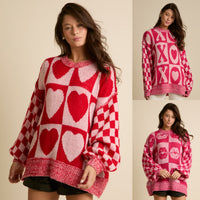 European And American Women's Clothing Valentine's Day Contrast Color Loose Sweater