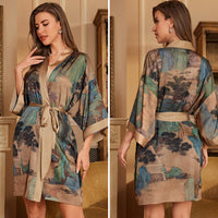 Luxury Three-quarter-sleeve Cooling Nightgown Loungewear For Women