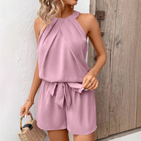 Summer Womens Two-piece Set Halterneck Vest And Shorts