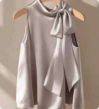 French-style Slightly Mature Niche Purple Bow-tie Blouse
