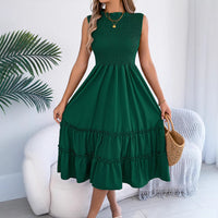 Casual Sleeveless Ruched Waistline Flounce Maxi Dress