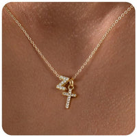 Zircon Inlaid 26 Letter Cross English Necklace