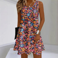 Sleeveless 3D Digital Print French-style Slip Dress