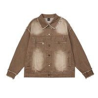 Guochao High Street Contrast Color Monkey Wash Denim Jacket
