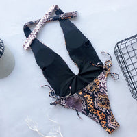 Sequined European And American Sexy Deep V One-piece Swimsuit Flashing Diamonds