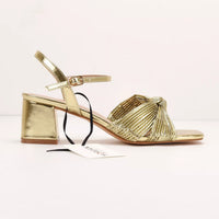 Cross-Strap Knot Square-Toe Mid-Heel Sandals