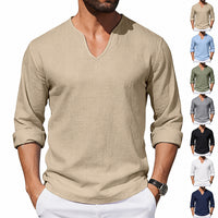 Men's V-Neck Plus-Size Long-Sleeve T-Shirt