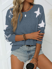 Round Neck Contrast Color XINGX Jacquard Regular Casual Woolen Pullover Top
