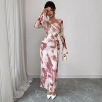 Elegant Tie-dye Printed Mesh-design Dress