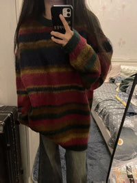 American Retro Contrast Color Striped Soft Glutinous Sweater
