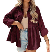 Fashion Corduroy Ruffled Shirt Top For Women
