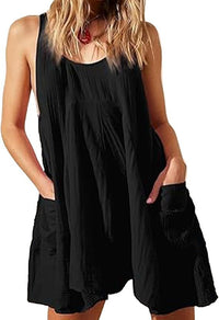 Sleeveless Crewneck Backless Mini Dress Loose-fit Tank Dress With Pockets