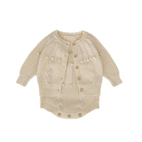 Infant Women's Sweater Hand-hook Bubble Ball Knitted Romper And Coat Two-piece Set