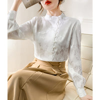 Stand Collar Long Sleeve Shirt Women's Design Beaded Western Style Inner Bottoming Top