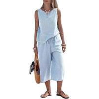 Womens Two-Piece Striped Sleeveless Top And Cropped Wide-Leg Pants Set