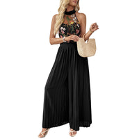 Halter Sleeveless Lace Embroidery Stitching Wide Leg Jumpsuit