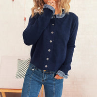 Lace Stitching Single-breasted Long Sleeve Solid Color Slim Fit Sweater