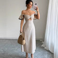 Slim-fit Waist-cinching Polka-dot Dress For Women