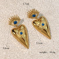 18k Gold-Plated Stainless Steel Dripping Oil Evil Eye Heart Earrings